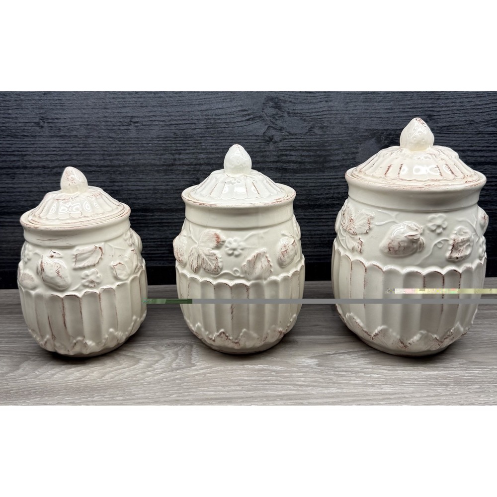 Vintage Casafina Morangos Canister Set (3) - Beautiful‎ Strawberry Theme - Rare